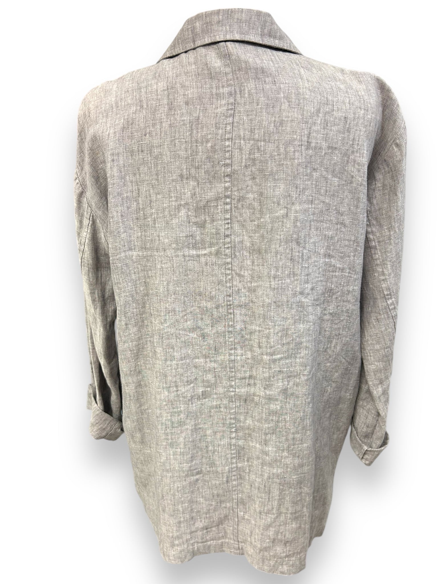 EILEEN FISHER GRAY HEATHERED ORGANIC LINEN 2 BUTTON BLAZER SIZE XS