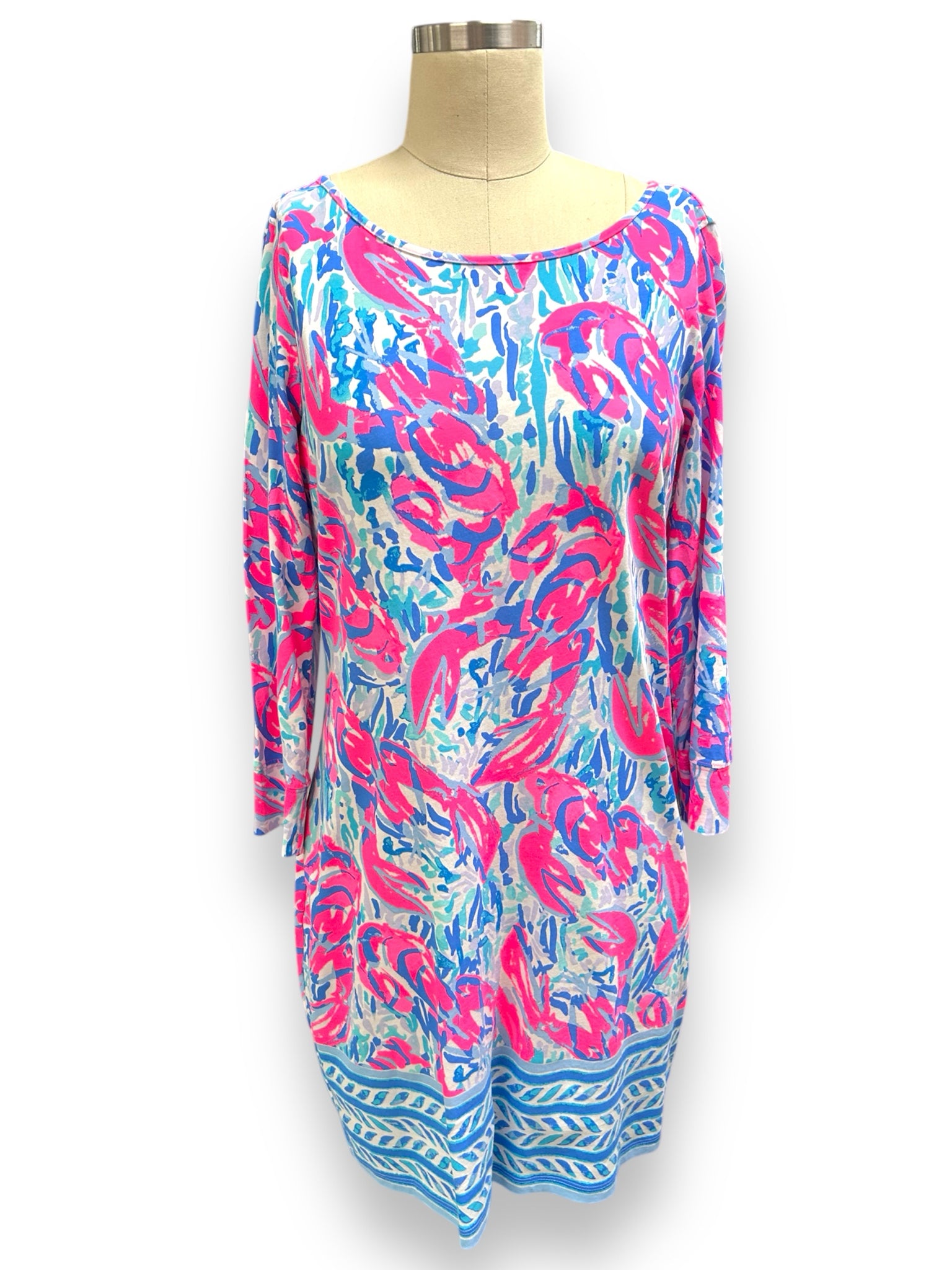 LILLY PULITZER MARLOWE 3/4 SLEEVE LOBSTER PRINT PINK BLUE SIZE SMALL