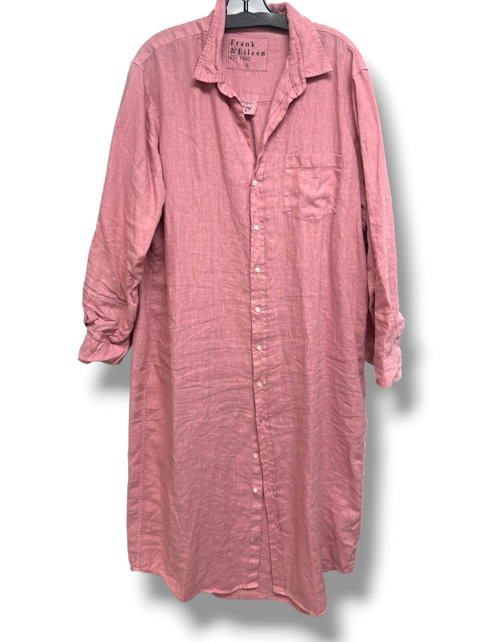 FRANK & EILEEN RORY LINEN PINK MAXI LONG SLEEVE SHIRTDRESS SIZE XL