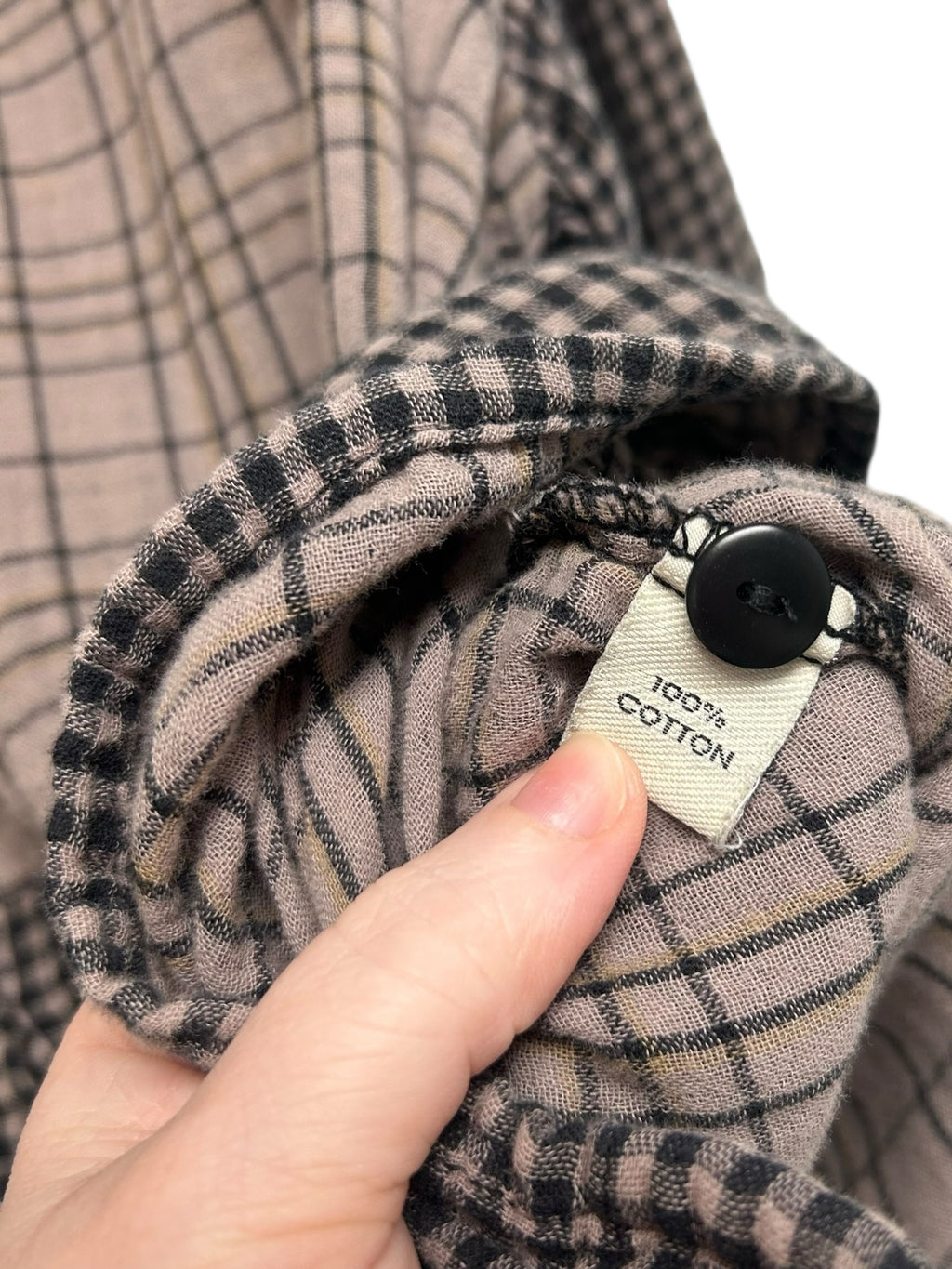 IRIDIUM COTTON GRID FLANNEL TAN BLACK LAGENLOOK TOP SIZE SMALL