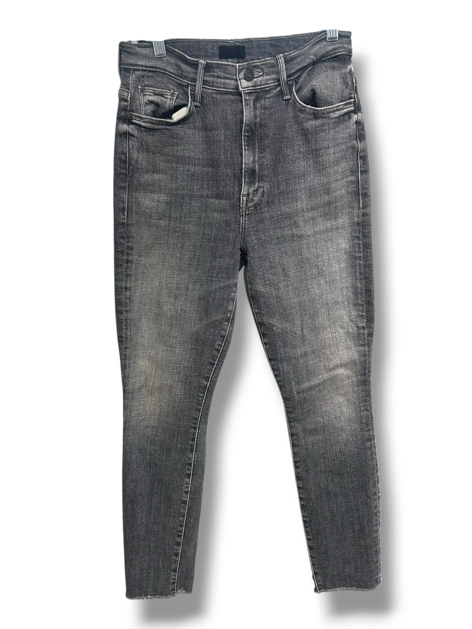MOTHER THE SUPER SWOONER IN OPEN LATE CHARCOAL BLACK FRAY HEM JEANS SIZE 27