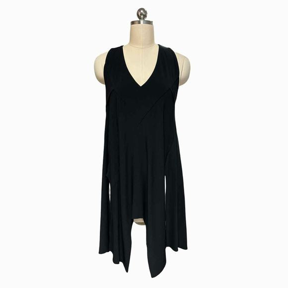 SYMPLI DEEP VNECK SLEEVELESS SHARK TOOTH BLACK TUNIC TOP SIZE 6