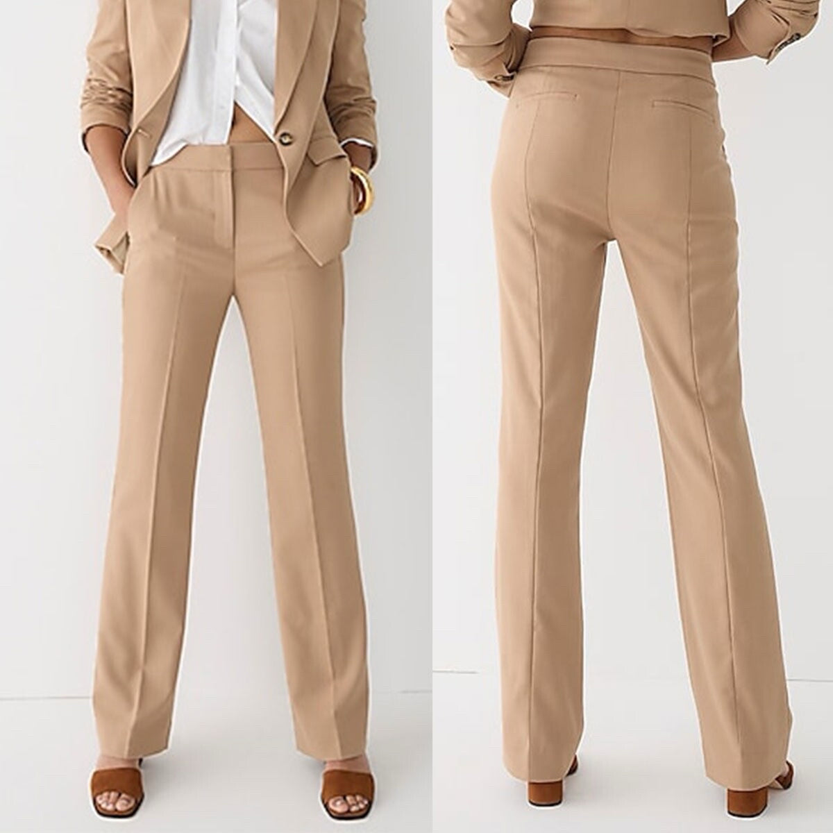 JCREW WILLA FULL LENGTH WOOL BLEND STRAIGHT LEG CAMEL PANTS SIZE 12