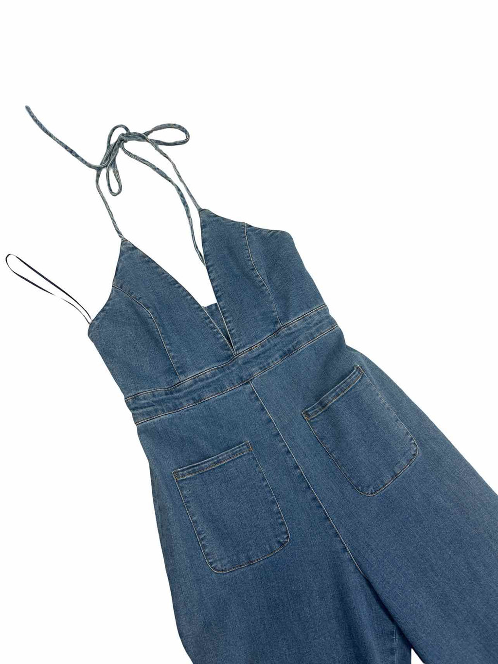BARDOT LINA FLARE DENIM HALTER JUMPSUIT SIZE: 4