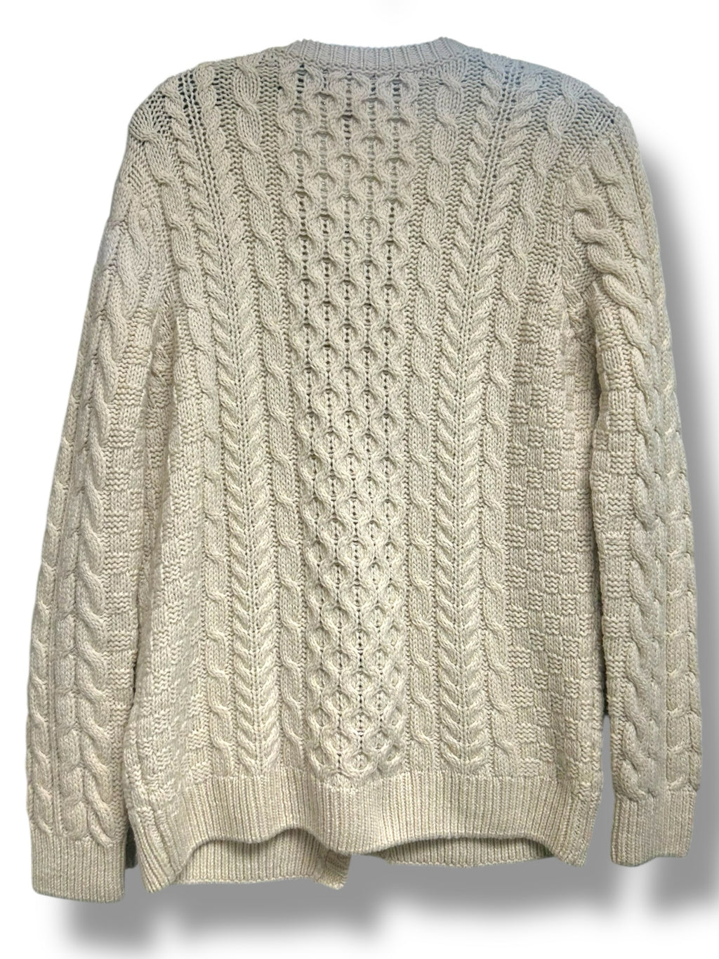 LL BEAN WOOL CABLE KNIT MADE IN IRELAND CREAM BUTTON FRONT CARDI SIZE XL