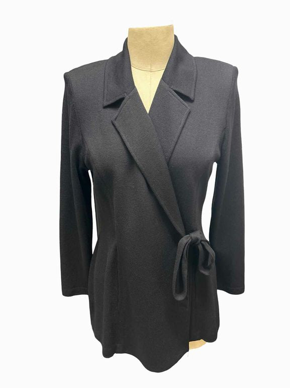 ST JOHN SANTANA KNIT TIE SIDE BLAZER BLACK JACKET SIZE 6