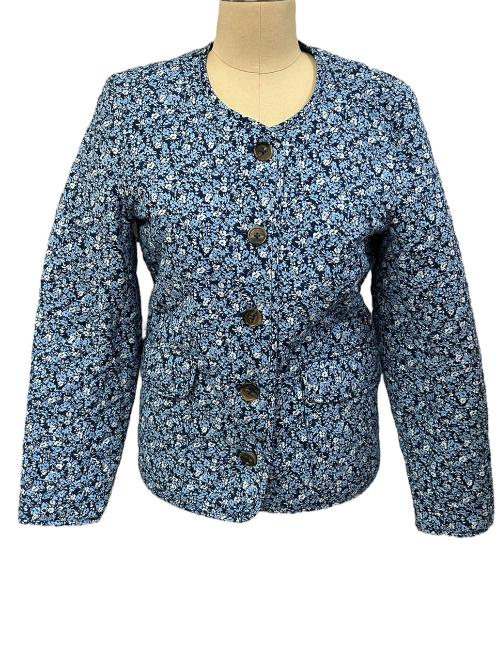 NEW! J.CREW SHORT COTTON BLEND FLORAL BLUE QUILTED JACKET SIZE 4