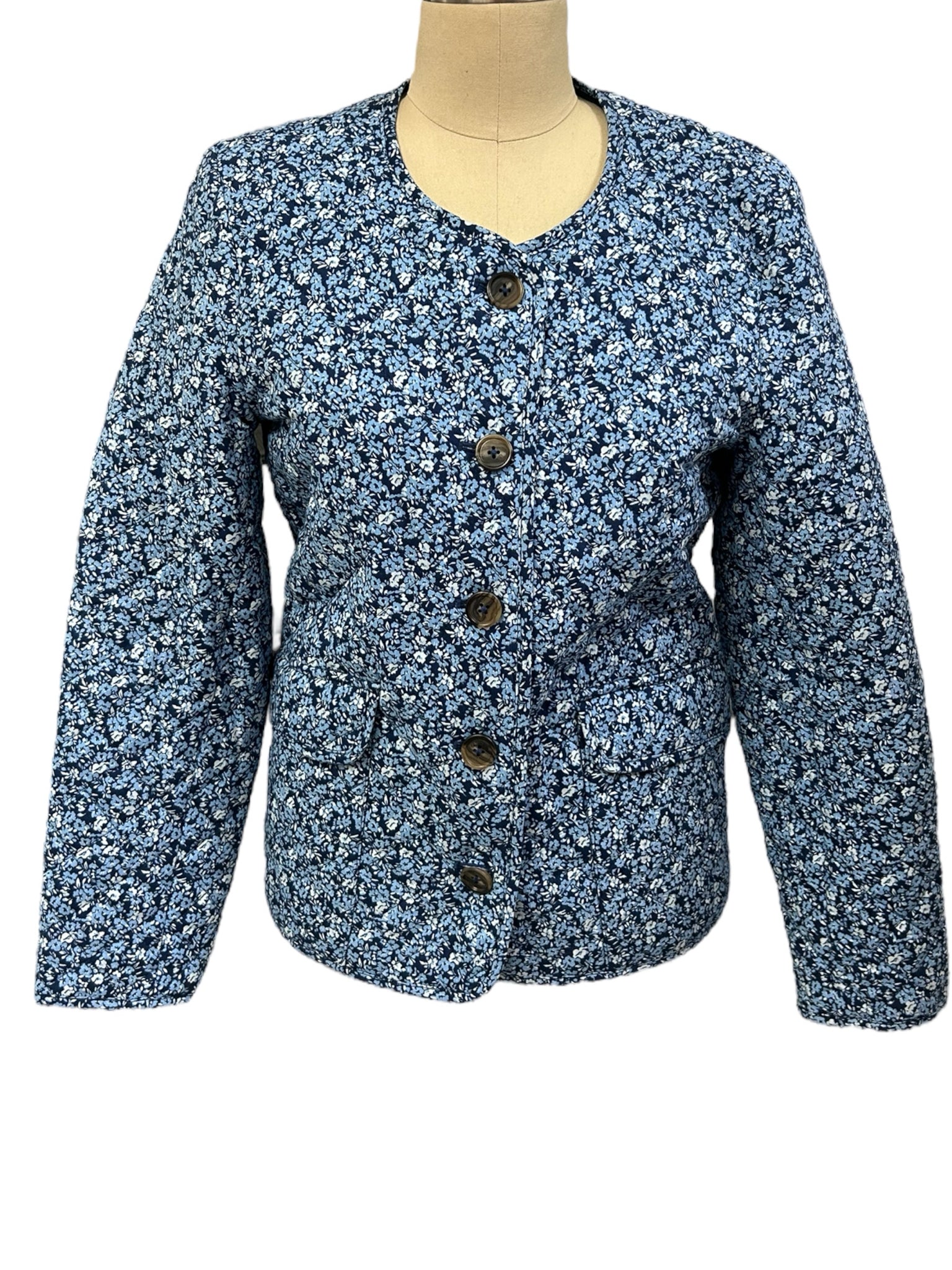 NEW! J.CREW SHORT COTTON BLEND FLORAL BLUE QUILTED JACKET SIZE 4