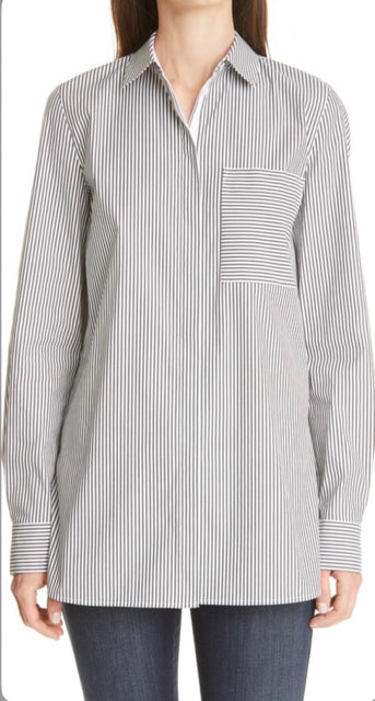 LAFAYETTE 148 RUXTON STRIPED BUTTON FRONT BLUE WHITE TUNIC SHIRT SIZE 2X