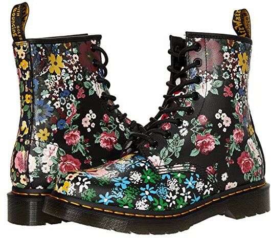 DR MARTENS NIB! PASCAL BLACK FLORAL MASH UP BOOTS SIZE 7