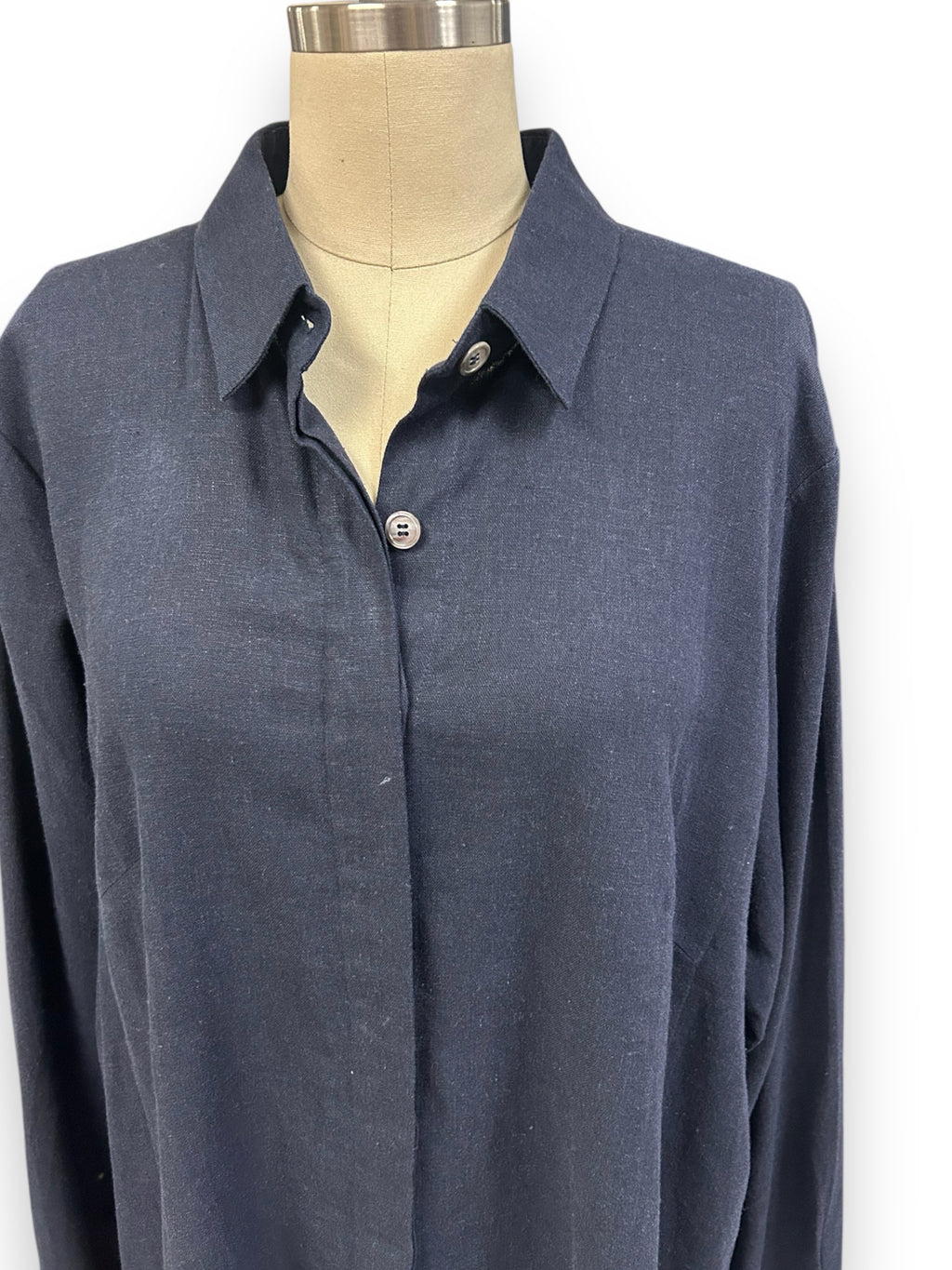 CHARLOTTE KELLOG BARBARA LINEN DARK NAVY BUTTON FRONT TUNIC SIZE XXXL