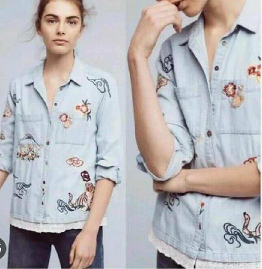 ANTHROPOLOGIE HOLDING HORSES ISLE EMBROIDERE DENIM SHIRT - WEARHOUSE  CONSIGNMENT