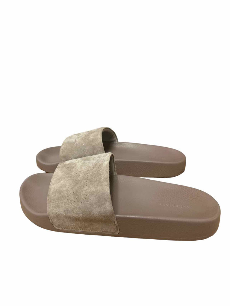 ALL SAINTS SUNLAND SUEDE SLIDES GREY SIZE: 8