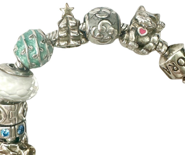 PANDORA COMPLETE PANDORA BRACELET 20 CHARMS W/ 14K EMBELLISHED