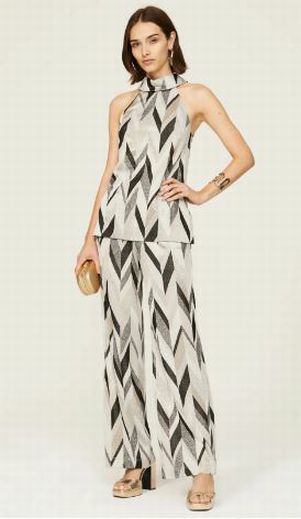 TRINA TURK METALLIC CHEVRON JOCULAR HIGH NECK TOP SIZE MEDIUM