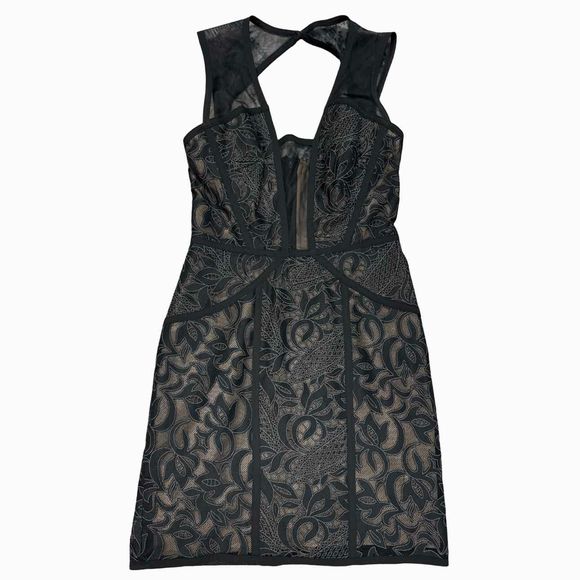 BCBG MAXAZRIA LYLA SHEER OPEN BACK BLACK MINI DRESS SIZE 0