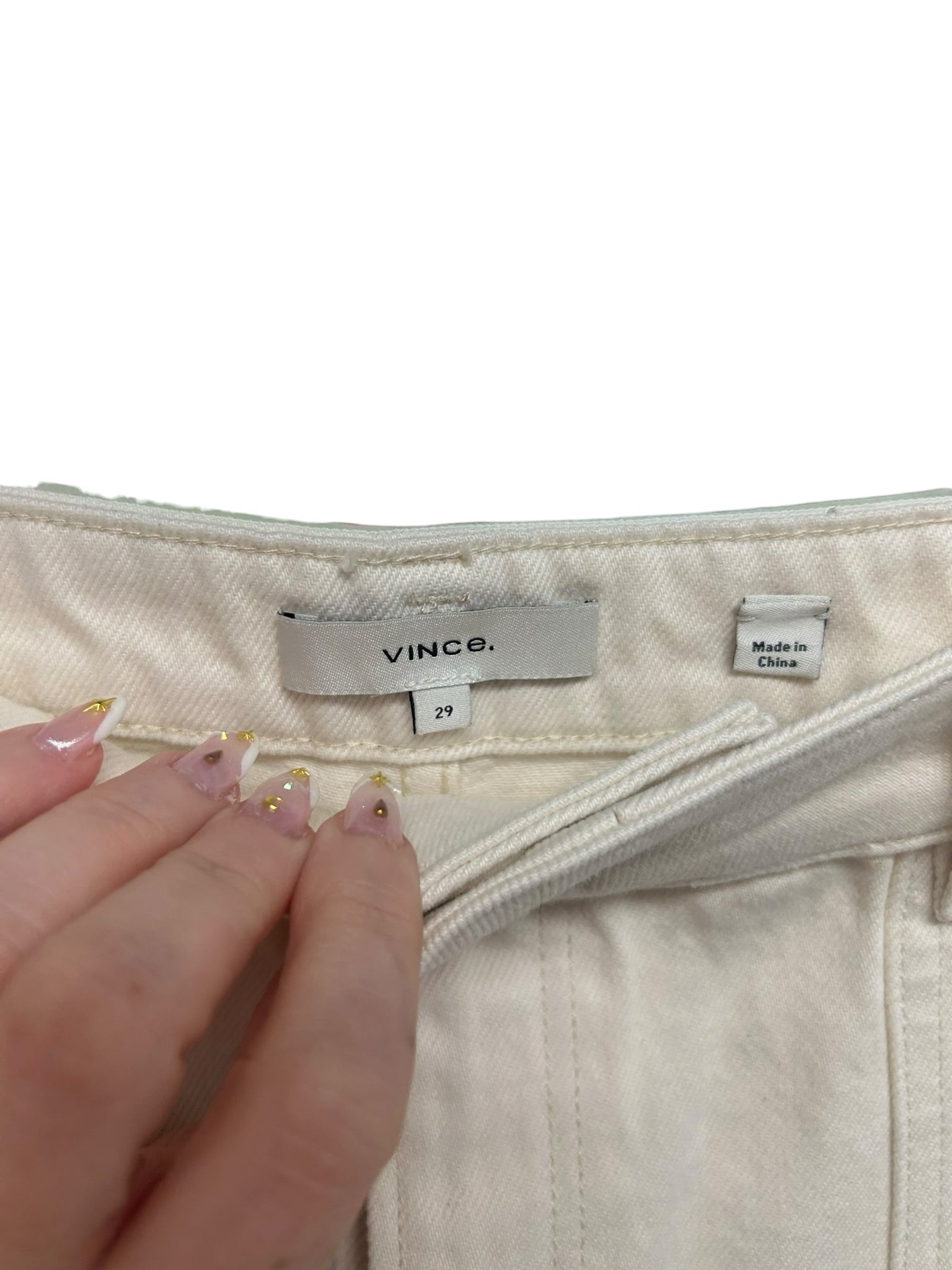 VINCE CROPPED HIGH RISE CARGO IVORY WIDE LEG JEANS SIZE 29