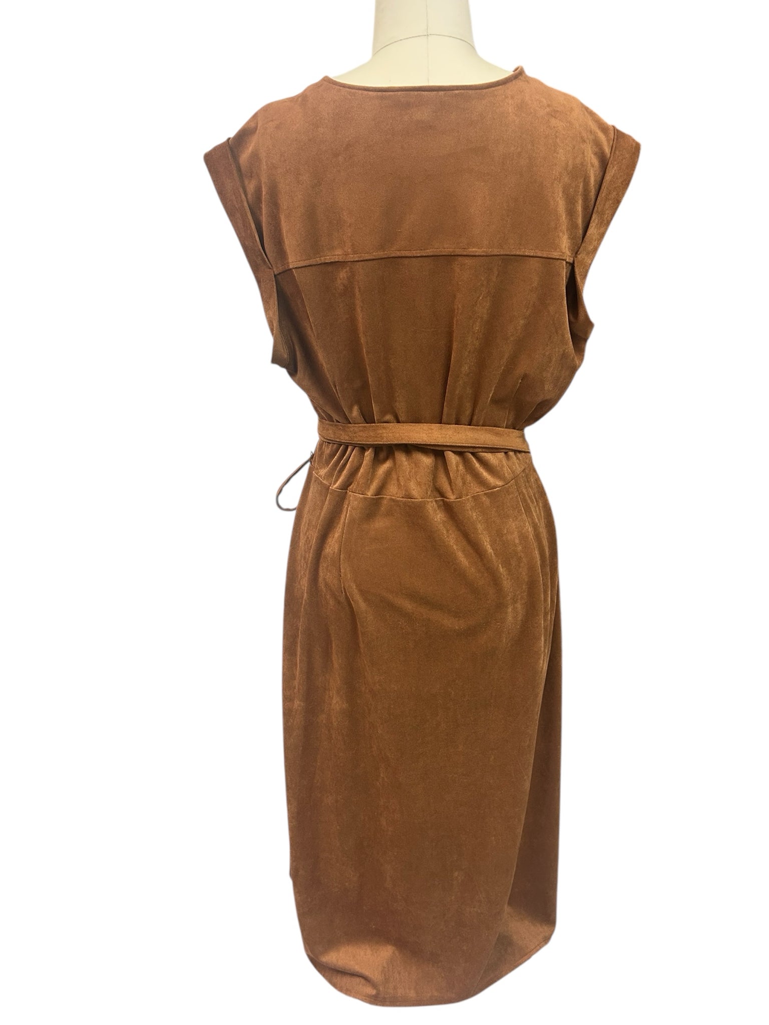 BANANA REPUBLIC VEGAN SUEDE CAMEL WRAP DRESS SIZE 16