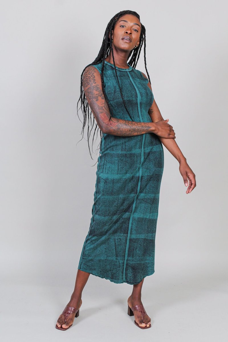 RAQUEL ALLEGRA TANK COLUMN DRESS BLACK/MOSS PAINT SIZE: 0