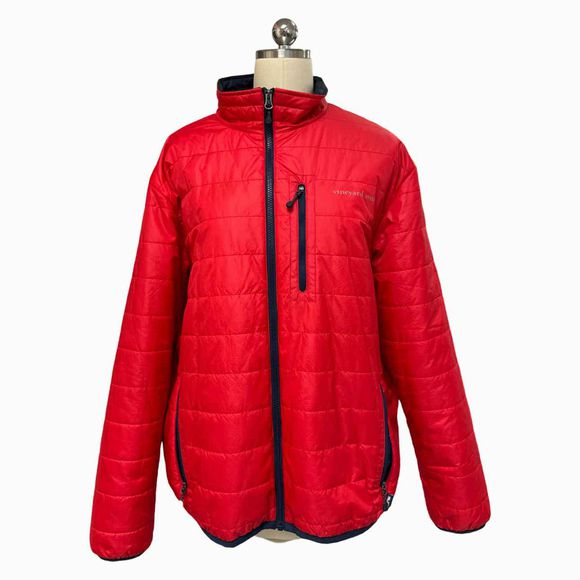 VINEYARD VINES RED QUILTED FULL ZIP RED JACKET SIZE L