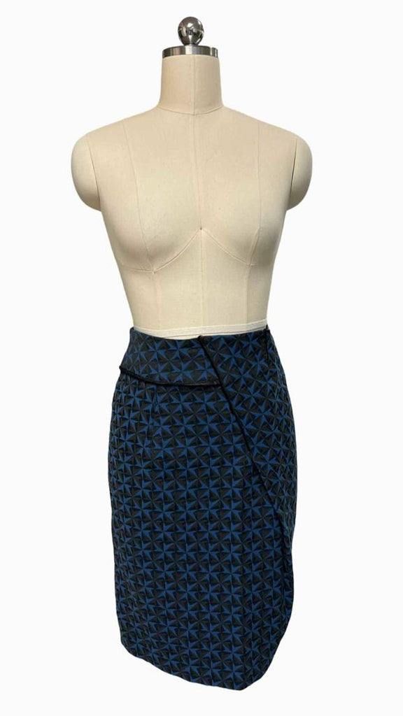 COTELAC GEOMETRIC PRINT BLUE/BROWN PENCIL SKIRT COTTON BLEND SIZE 0