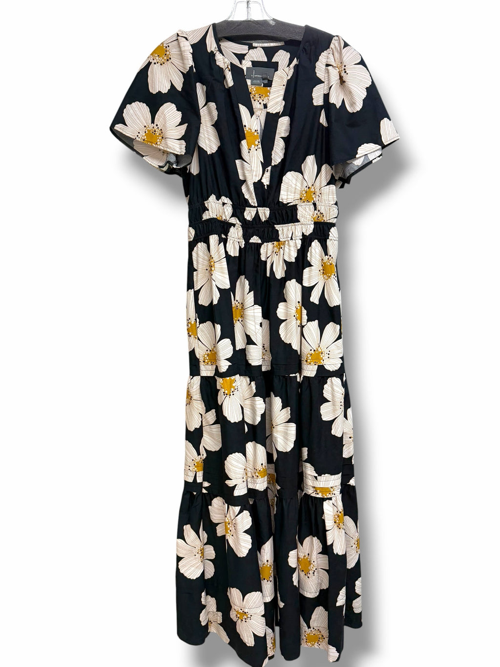 ANTHROPOLOGIE SOMERSET BLACK WHITE FLORAL TIERED MAXI DRESS SIZE SMALL