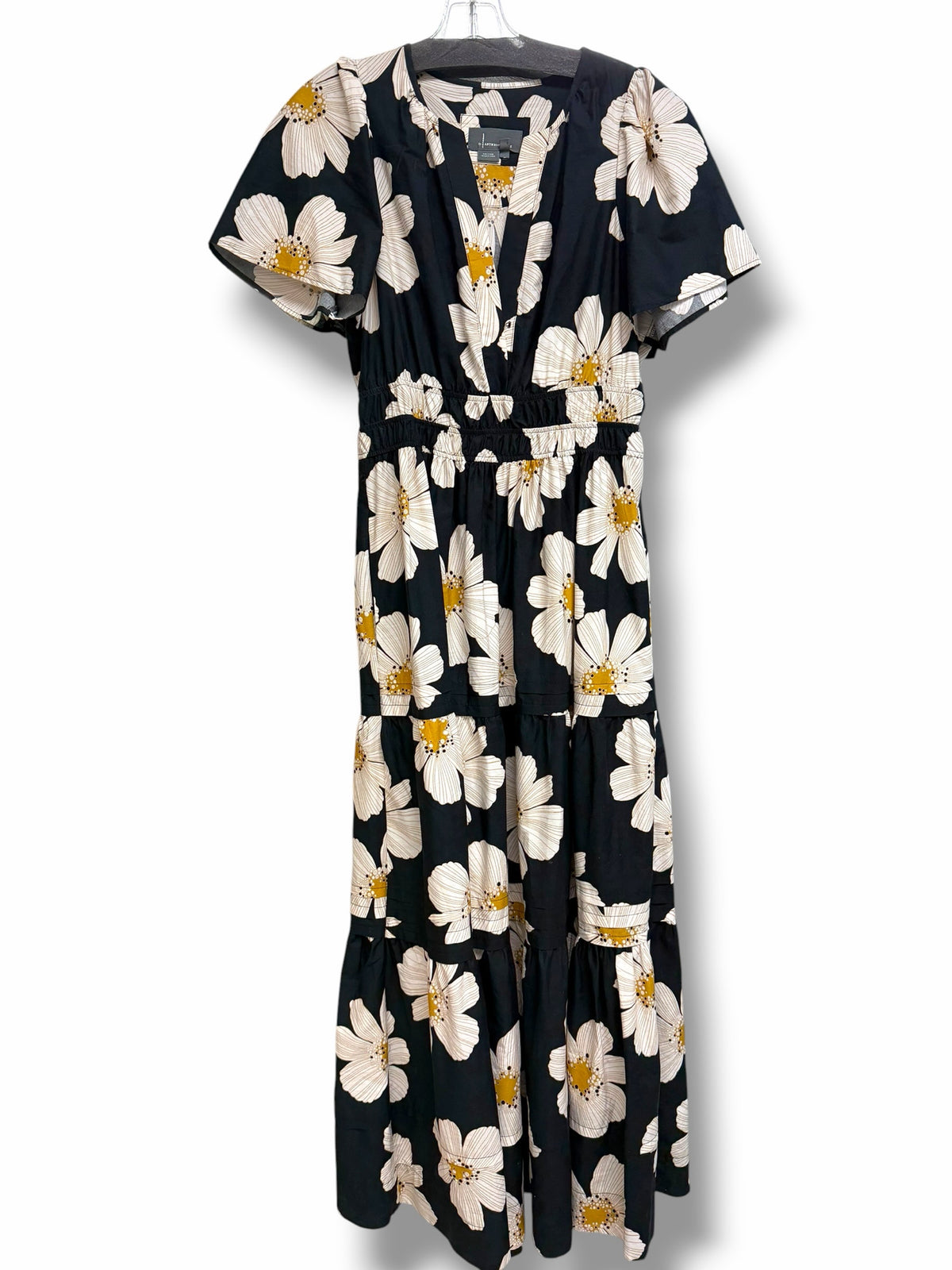 ANTHROPOLOGIE SOMERSET BLACK WHITE FLORAL TIERED MAXI DRESS SIZE SMALL