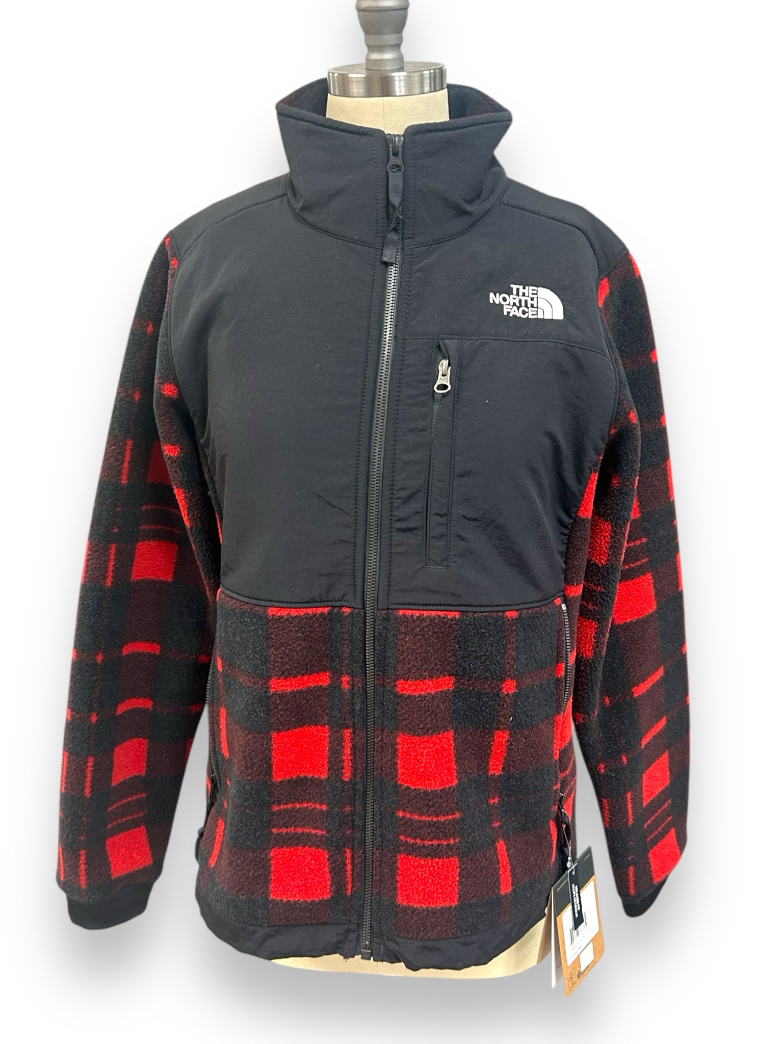 NWT THE NORTH FACE WOMEN'S PLAID DENALI FLEECE RED ZIP UP JACKET SIZE MEDIUM
