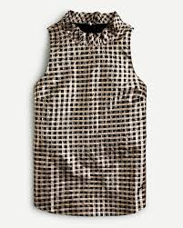 JCREW RUFFLENECK SLEEVELESS TOP IN LUREX CRINKLE GINGHAM SIZE: XXL