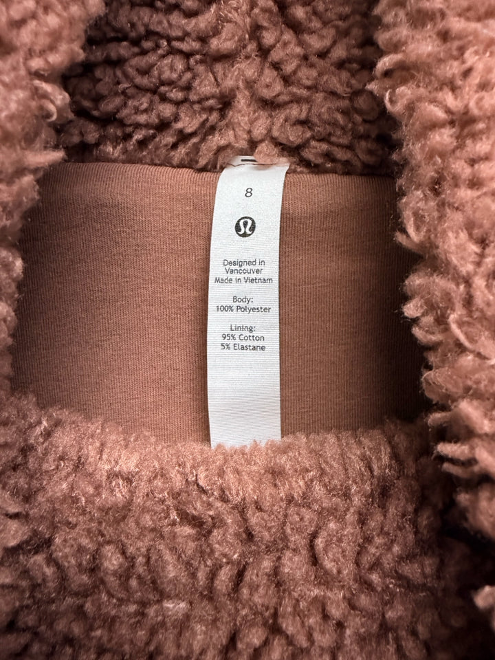 LULULEMON WARMTH & RESTORE SHERPA PULLOVER IN SMOKY TOPAZ SIZE 8