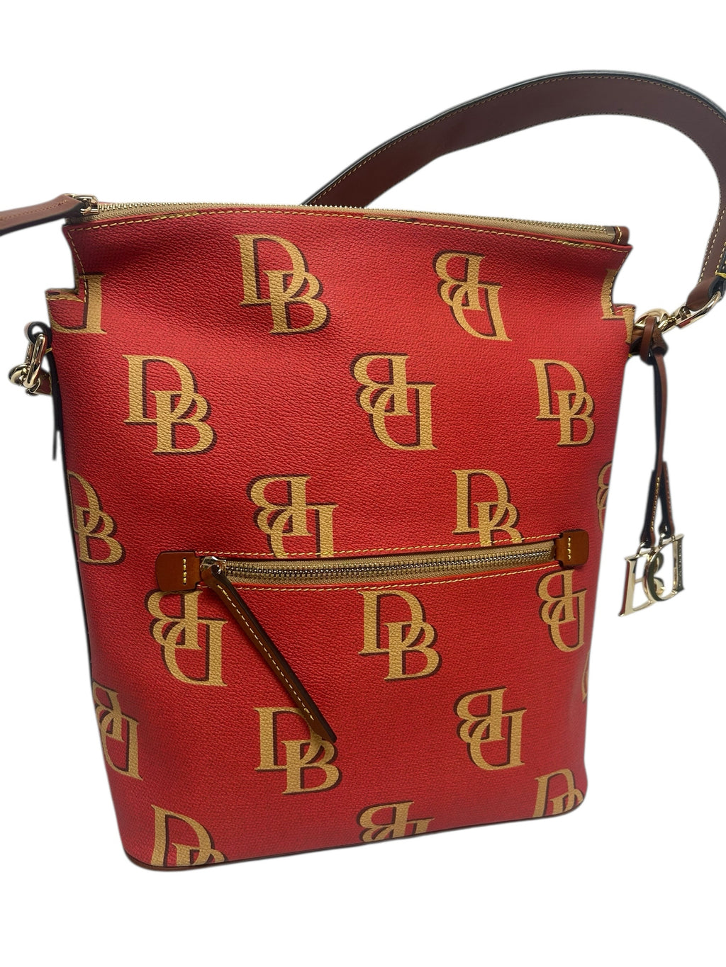DOONEY & BOURKE LARGE MONOGRAM COATED HOBO SHOULDER BAG RED