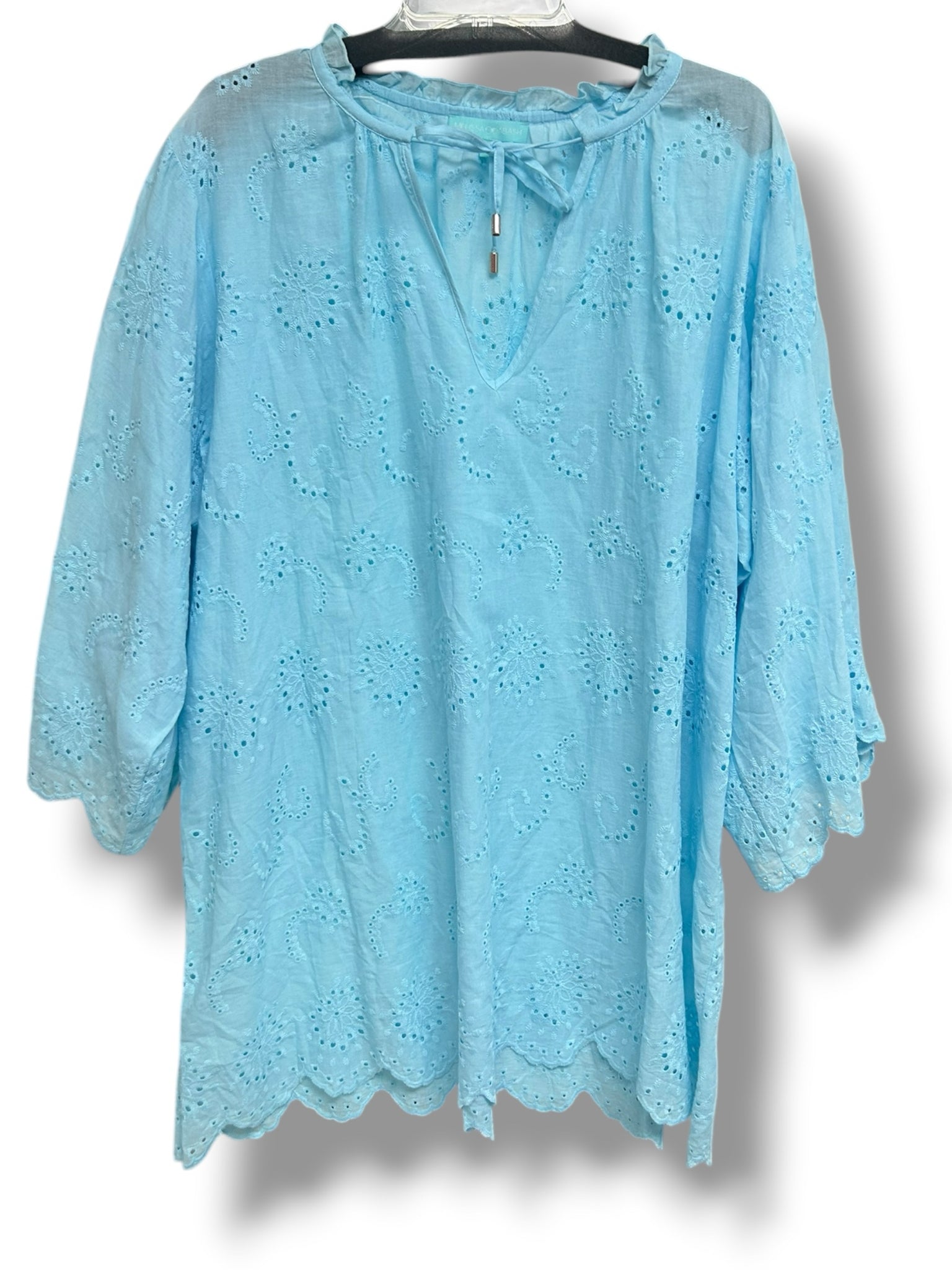 MELISSA ODABASH LUCY BRODERIE ANGLAISE COTTON KAFTAN TEAL COTTON DRESS SIZE XL