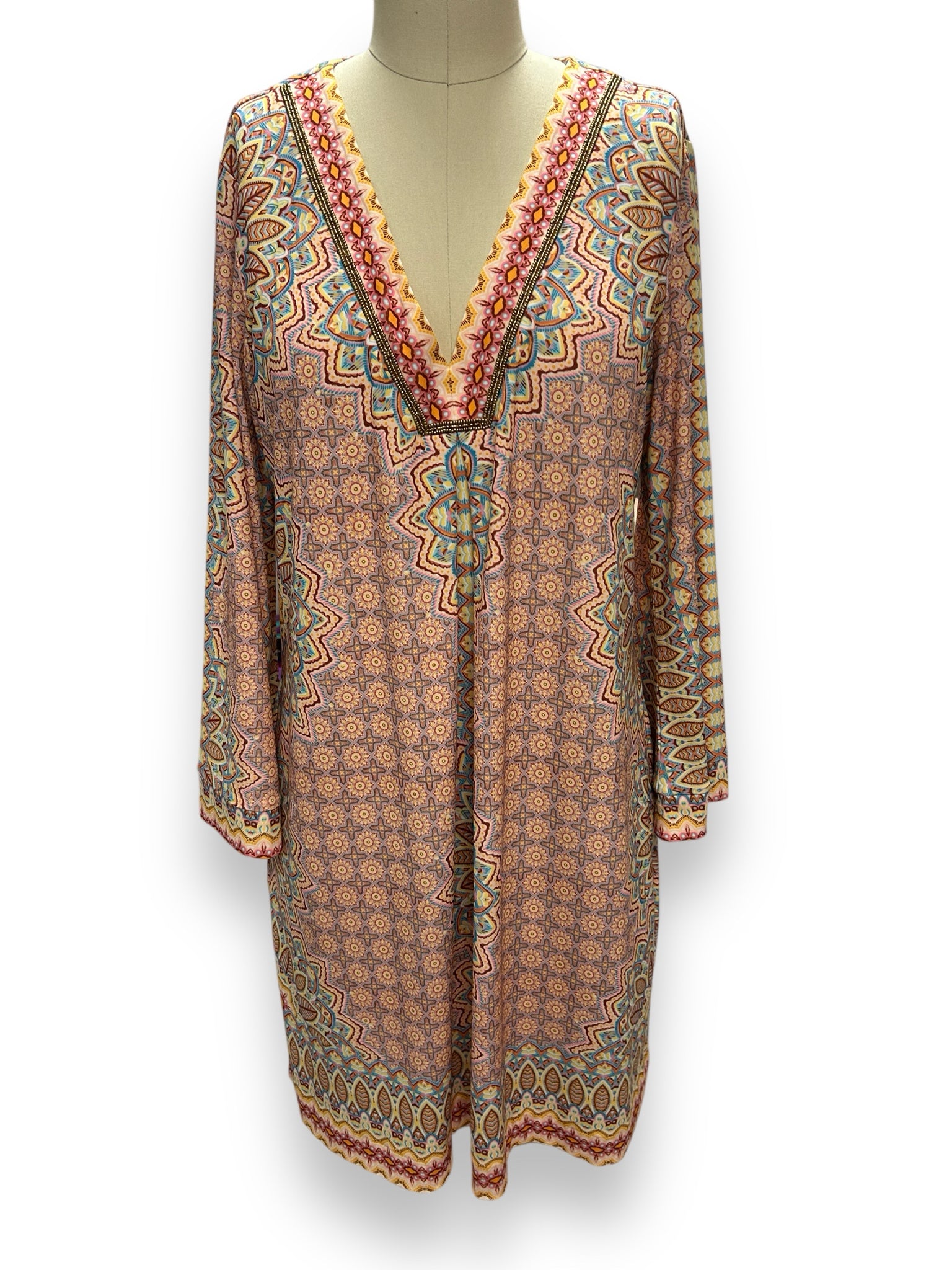 HALE BOB NICOLETTE JERSEY BEADED KNEE LENGTH LONG SLEEVE DRESS SIZE LARGE
