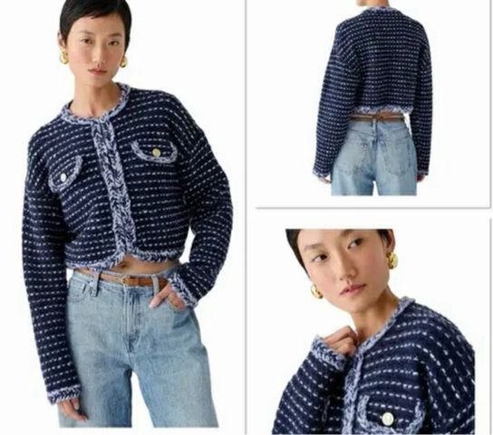 JCREW NWT! CROPPED LADY MARLED YARN NAVY JACKET SIZE M