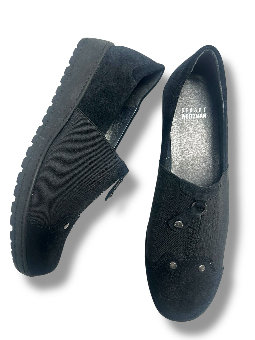 STUART WEITZMAN BLACK SUEDE STRETCH LUG WEDGE SLIP ON SHOES SIZE 7.5