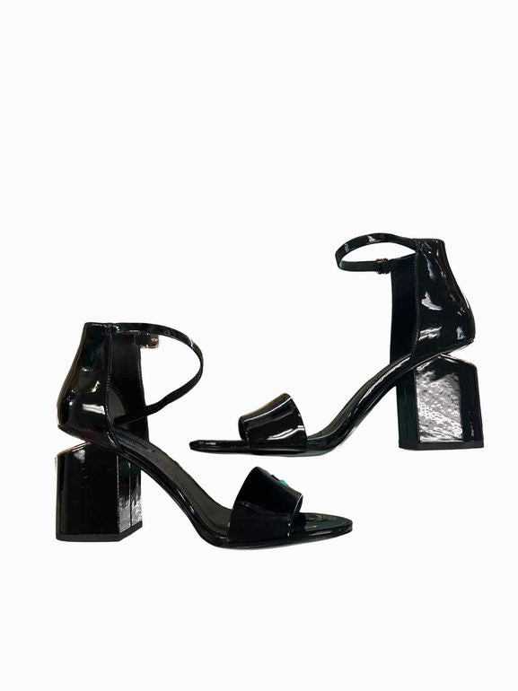 ALEXANDER WANG  ABBY PATENT LEATHER BLOCK HEEL SIZE: 37.5