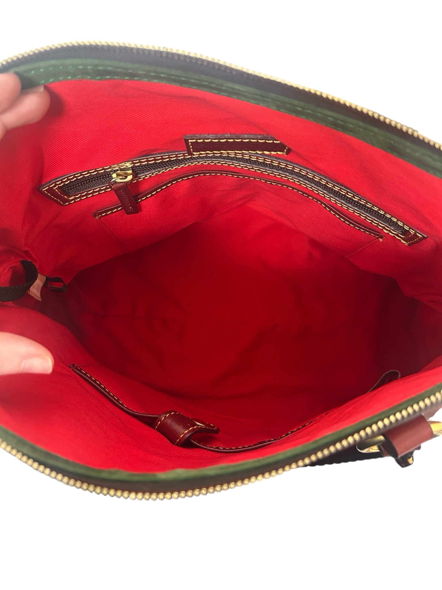 DOONEY AND BOURKE FLORENTINE DOMED BUCKLE SATCHEL BRIGHT RED