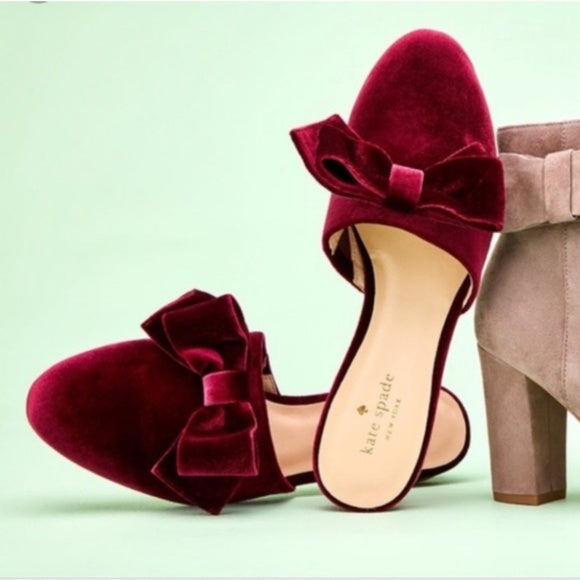 KATE SPADE BORDEAUX VELVET BOW MULE SIZE: 11