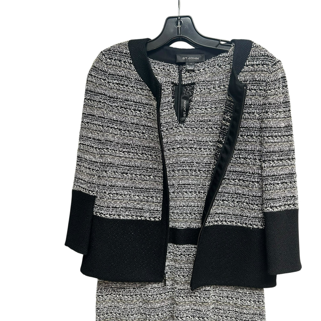ST JOHN CAVIAR BLACK TEXTURED KNIT DRESS AND TOPPER JACKET SIZE 4