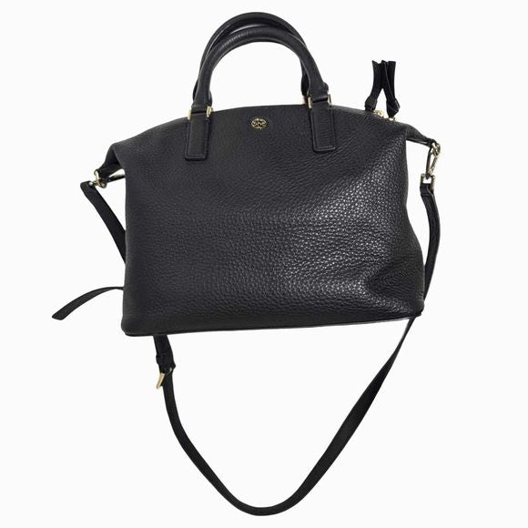 TORY BURCH MCGRAW PEBBLED SLOUCHY BLACK SATCHEL