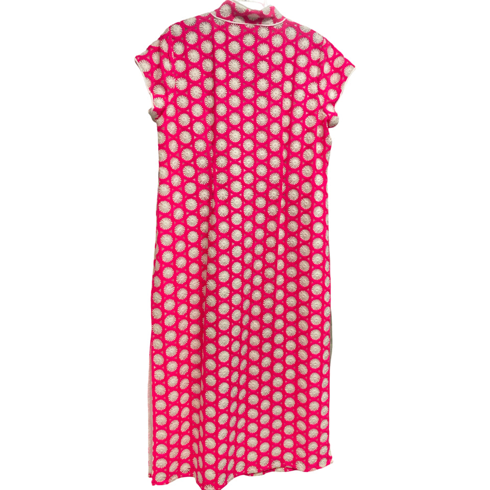 NWOT SAIL TO SABLE SPLIT NECK LINED FLORL CROCHET PINK WHITE MAXI DRESS