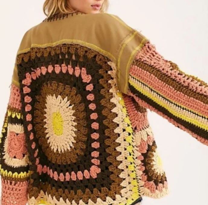 FREE PEOPLE NO RAIN CROCHET SWEATER JACKET SIZE SMALL