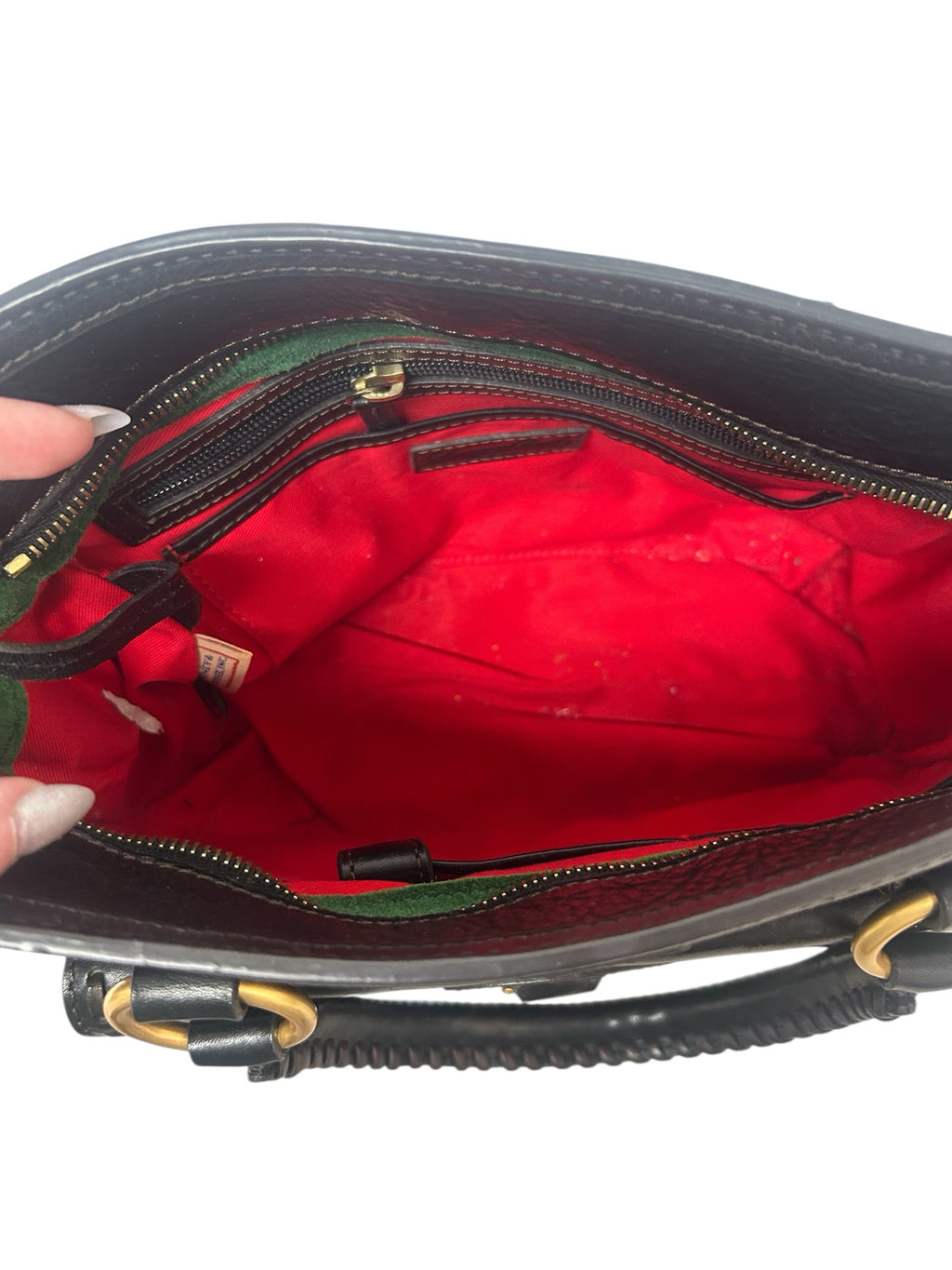 DOONEY AND BOURKE BLACK LEATHER FLORENTINE MEDIUM SATCHEL