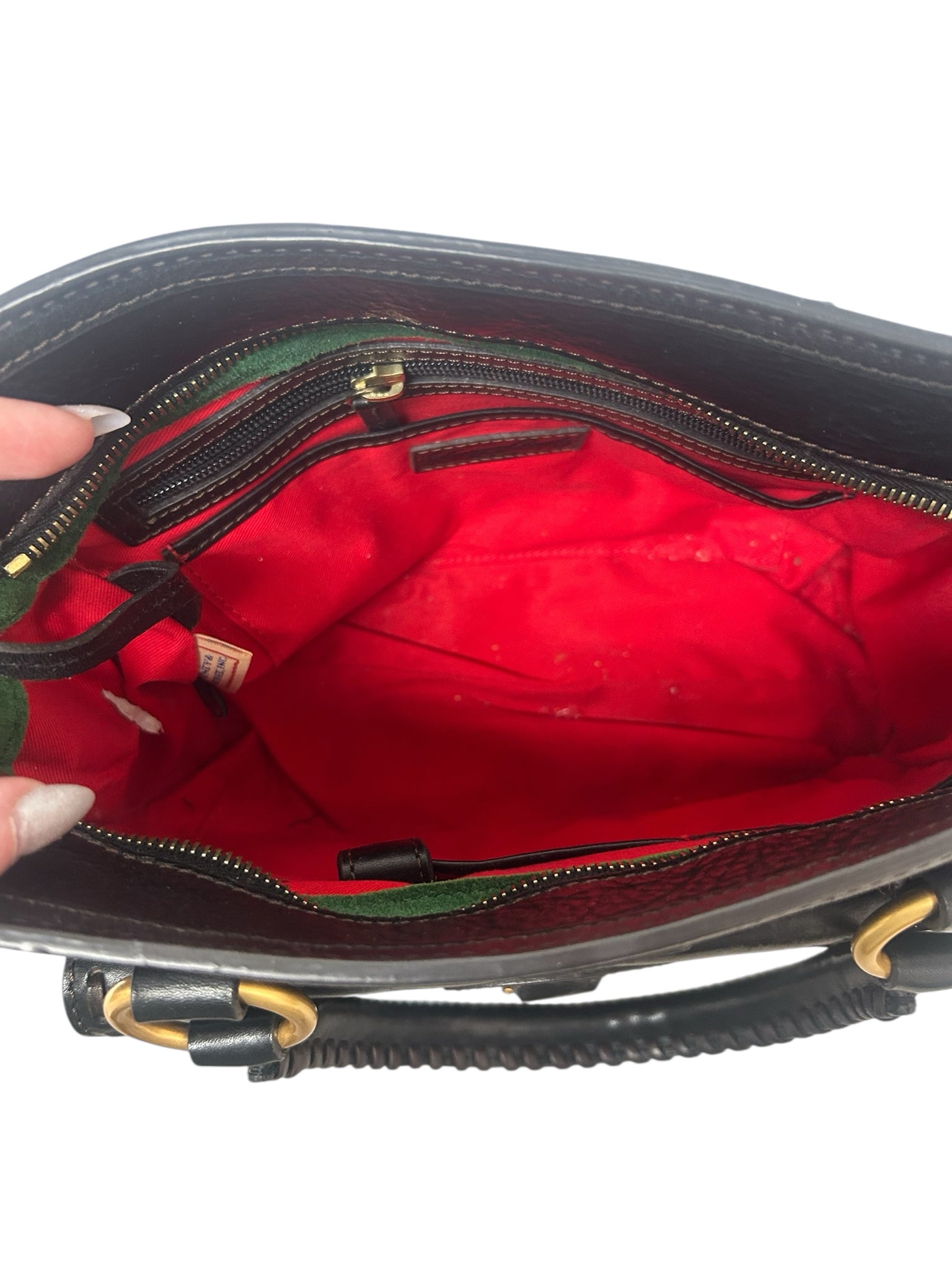 DOONEY AND BOURKE BLACK LEATHER FLORENTINE MEDIUM SATCHEL