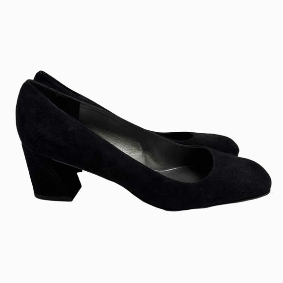 STUART WEITZMAN MARYMID SUEDE BLACK BLOCK HEEL SQUARE TOE PUMP SIZE 11.5