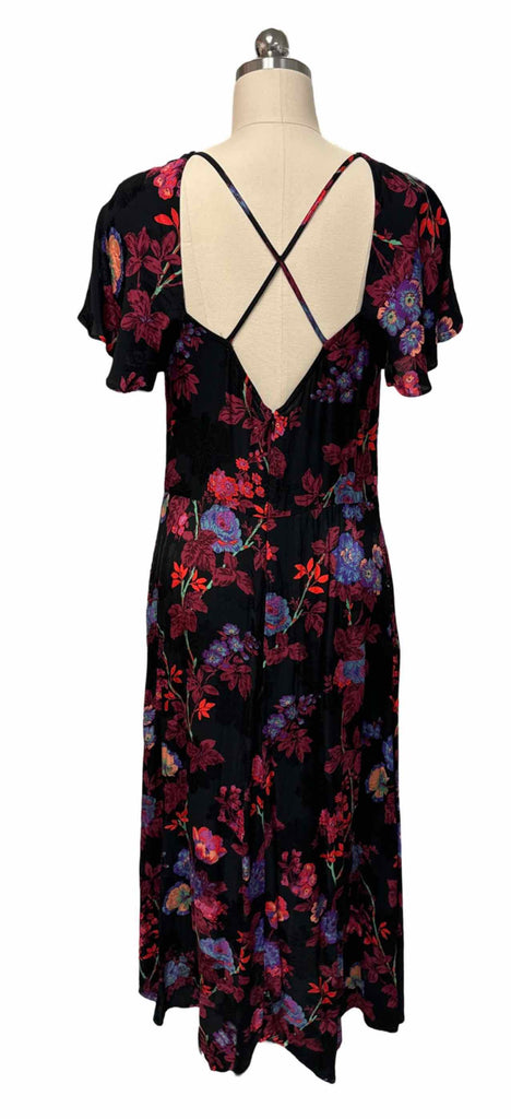 REISS LENI FLORAL FLUTTER-SLV MIDI BLACK FLORAL DRESS SIZE M