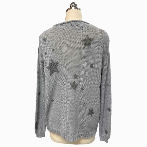 WOODEN SHIPS STAR PRINT GRAY KNIT SWEATER SIZE S