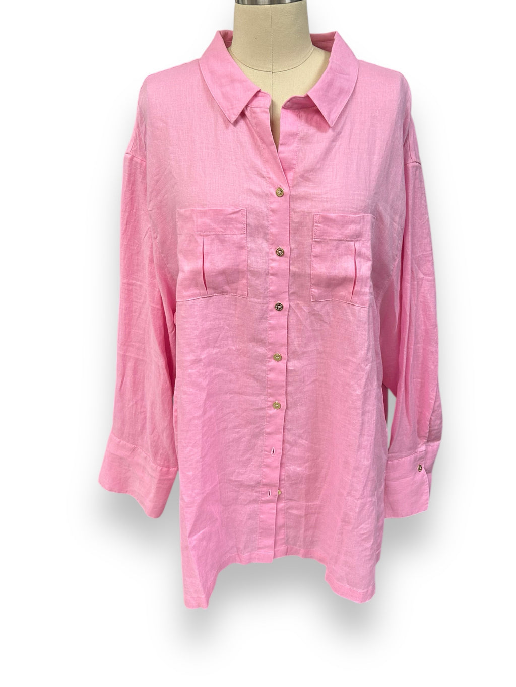 NEW! HEIDI KLEIN MARINA KAY PINK LINEN LONG SLEEVE BUTTON DOWN SIZE XL