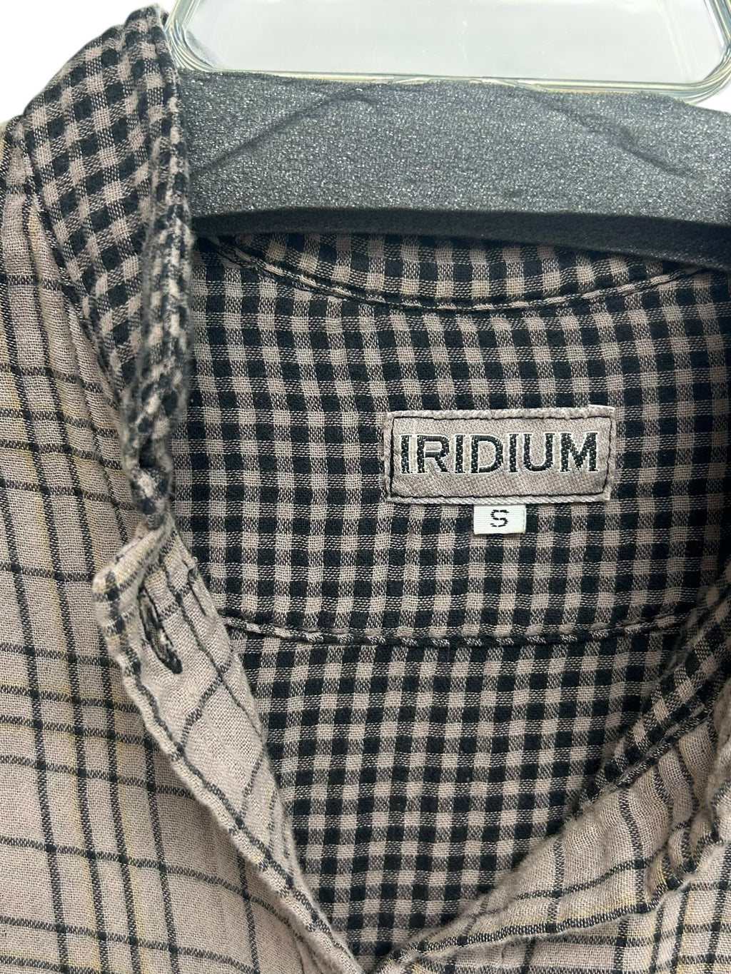 IRIDIUM COTTON GRID FLANNEL TAN BLACK LAGENLOOK TOP SIZE SMALL
