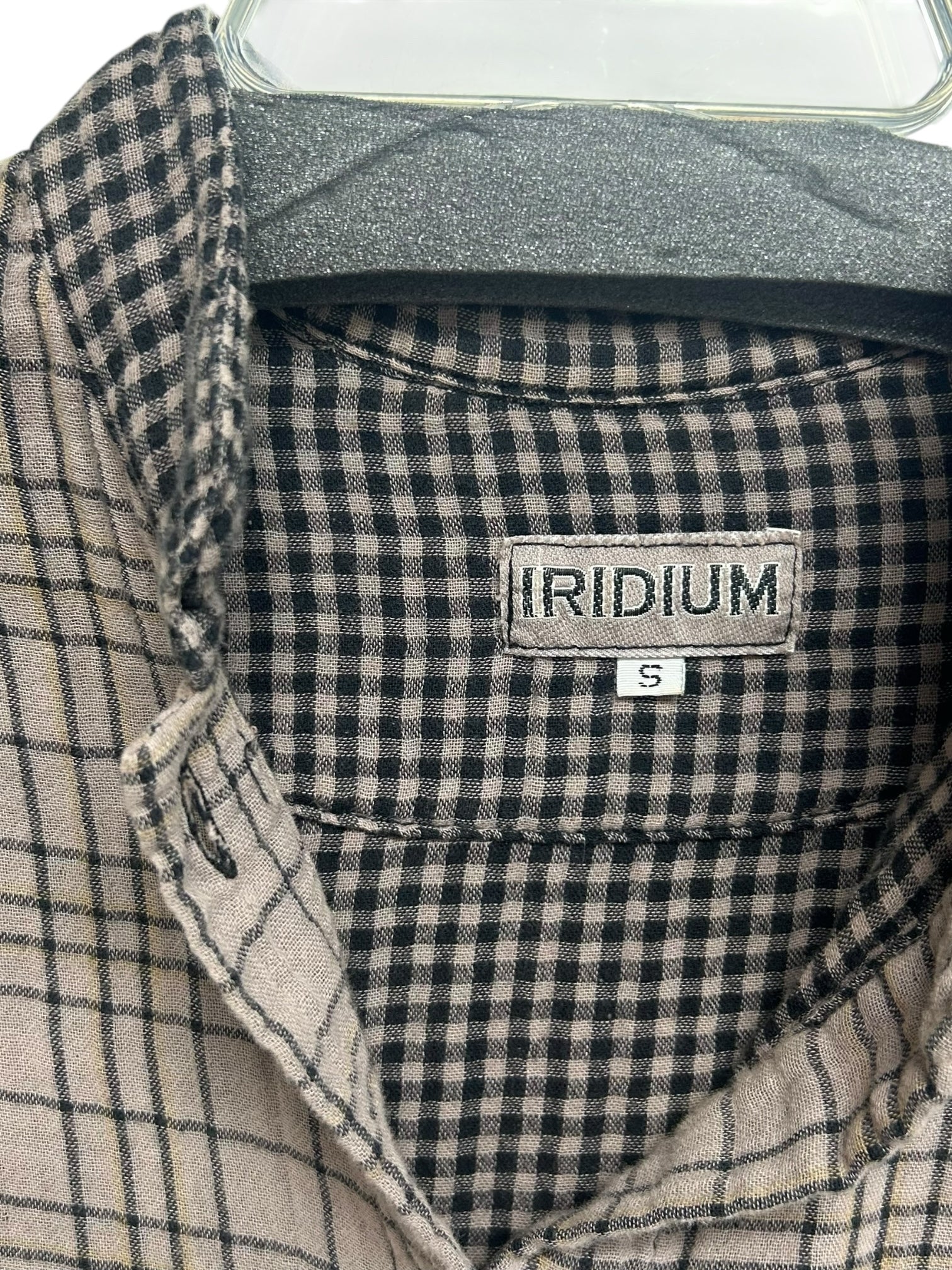 IRIDIUM COTTON GRID FLANNEL TAN BLACK LAGENLOOK TOP SIZE SMALL